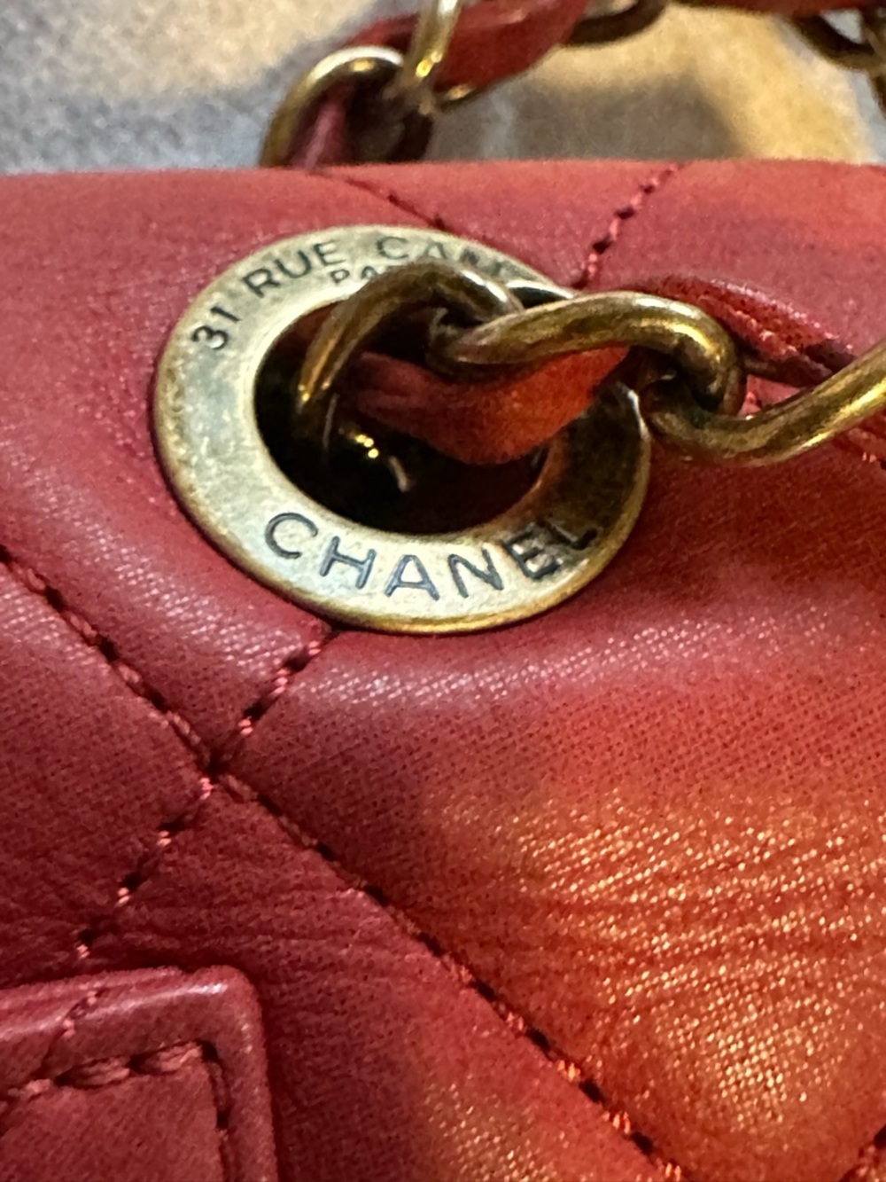 CHANEL Happy Stitch Flap Red Calfskin Leather Bag 24k gold p CC COA 15/16 EUC - Picture 9 of 16